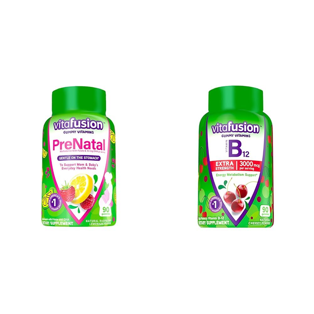Vitafusion PreNatal Gummy ויטמינים, Raspberryade Flavored, ויטמינים הריון לנשים & תוספת כוח ויטמין B12my ויטמינים לתמיכה במטבוליזם אנרגיה