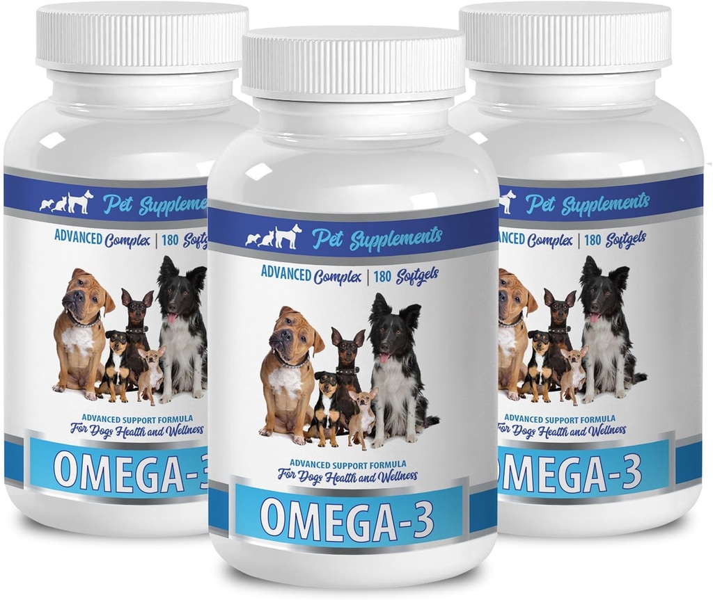 PET SUPPLEMENTS & NUTRITION LLC Skin and Coat Wet Dog Food - Dog אומגה 3 Essential Fatty ACIDS - Advanced Formula - Hair and Coat Health - Natural - כלב אנטי דלקתי - 3 בקבוקים (540 Softgels)