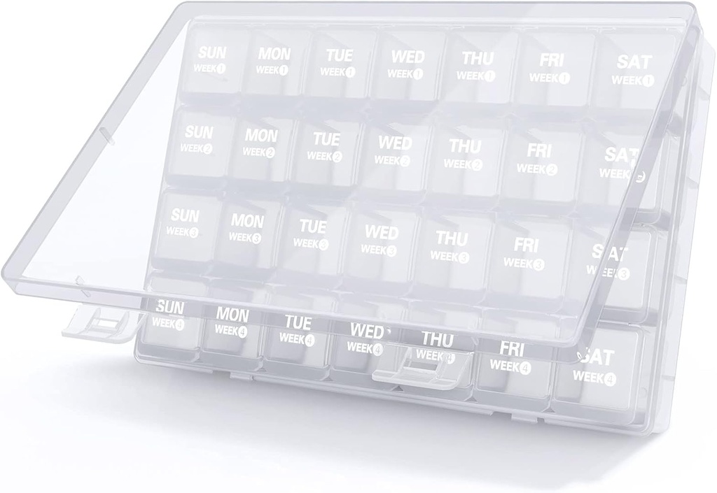 Took Monthly Magic Pill Productionser 28 Day Pill Box, Travel Medicine Pill Organer, 4 שבועות גדולים 1 חודש תיקי גלולות עם אבק-Proof Container for Pills/Vitamin/Fish Oil/Supplements