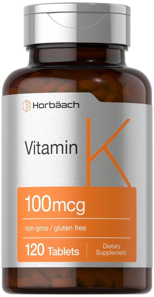 תוספי ויטמין K | 100mcg | 120 טבליות | Vegetarian, non-GMO &ten Free Supplement