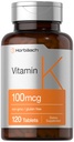תוספי ויטמין K | 100mcg | 120 טבליות | Vegetarian, non-GMO &ten Free Supplement