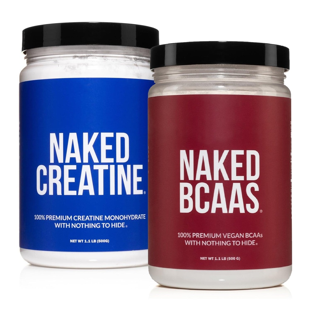העירום Pure Creatine Monohydrate 100 משרתים + 100 משרתים Unflavored Naked BCAAs טבעוני Bundle