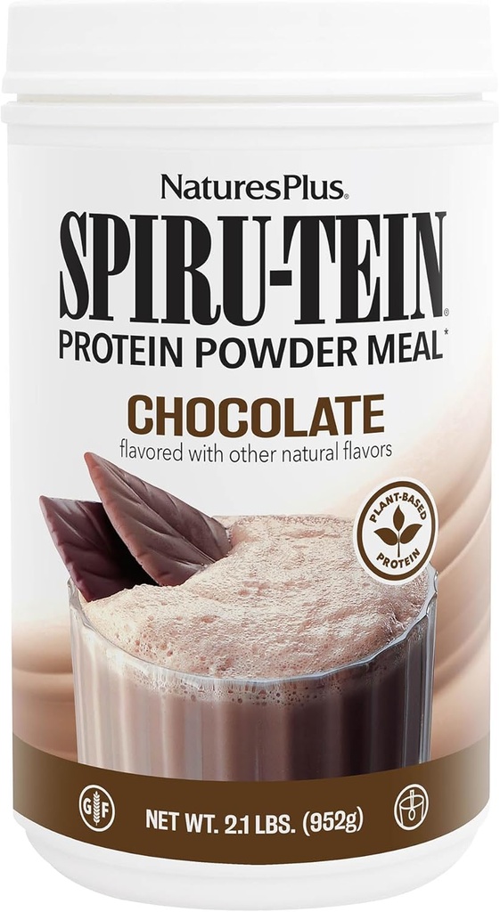 NaturesPlus SPIRU-TEIN, שוקולד - 2.1 lb, Pack של 2 - גידול חלבון מבוסס צמחי - non-GMO, Vegetarian, Gluten Free - 68 מנות שלמות