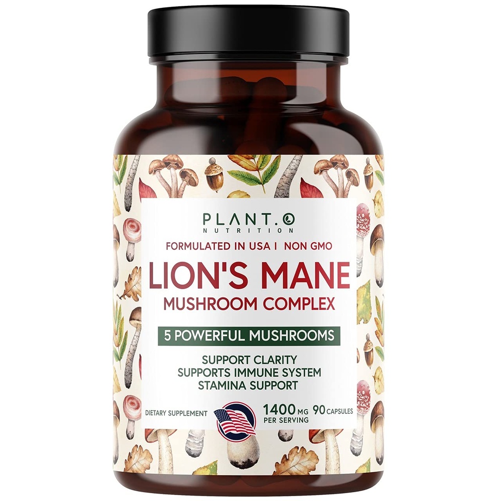 Plant.O Premium Lion's Mane, All Natural Nootropics Brain Supplement, 5 Mushroom Complex - Lion's Mane, Reishi, Chaga, Maitake, Shitake for Immunity, Focus, Mood & Memory Boost, 90 Caps Caps.