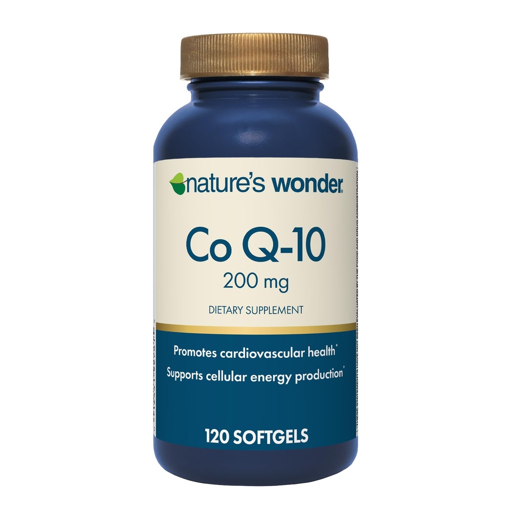 Nature's Wonder CoQ10 תוסף - CoQ10 200 מ"ג Softgels כדי לתמוך בבריאות הלב, הפונקציה Cardiovascular ו- Cell Energy הפקה, 120 Softgels, 120 ימים אספקה