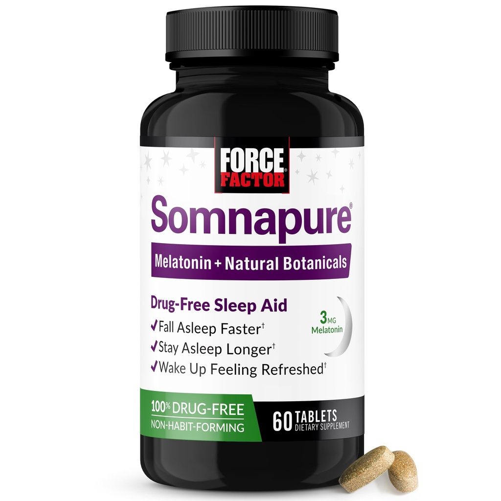 כוח גורם Somnapure Drug-Free Sleepless Aid for Adults for Occasional Sleepless with Melatonin & Larryan, Non-Habit-Forming Sleep Pills, Fall Asleep Faster, Wake Up רעד, 60 טבליות