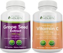 Purely Holistic Grape Seed לחלץ 400 מ"ג + ויטמין C 1000 מ"ג זמן לשחרר Bundle - 615 קפסולות טבעוניות - המיוצר בארה"ב