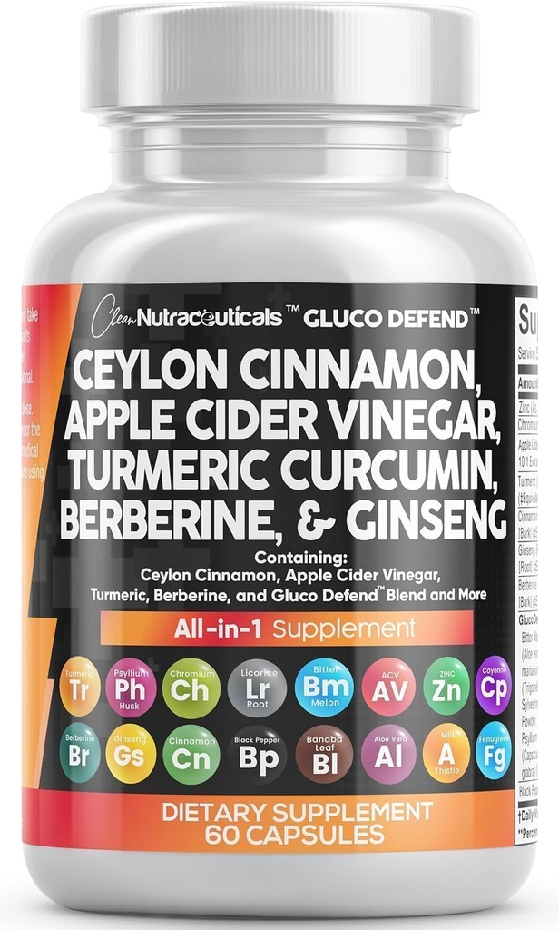 ניקוי Nutraceuticals Ceylon Cinnamon קפסולות + Berberine Turmeric Apple Cider Vineseng Bitter Melon Gymnema Milk Thistle Panugreek Pills עבור גברים ונשים