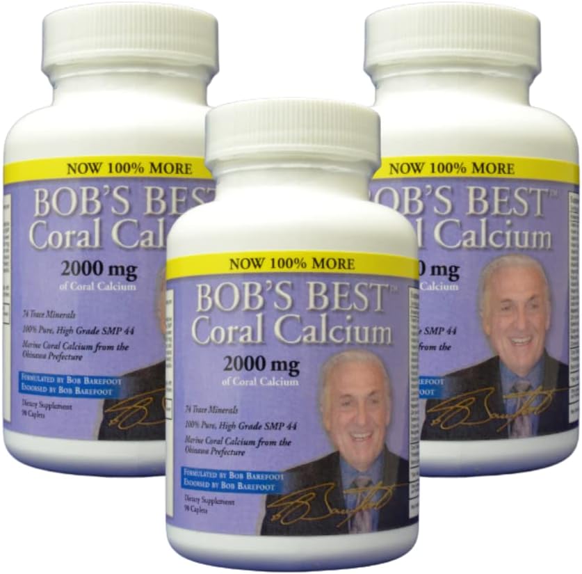 Bob's Best Coral Calcium 2000mg, 3 PACK של 90 Caplets חדש IMPROVED FORMULATION!