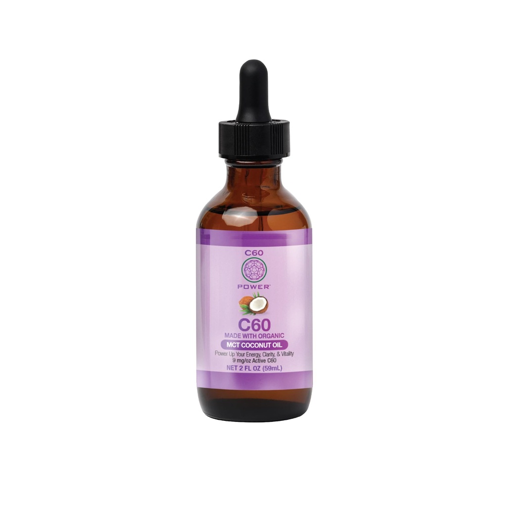 C60 Power - MCT 2-oz. - שמן קוקוס אורגני MCT, 2 Fl Oz, 99.99% פחמן טהור Fullerenes, Lift Oxidative Burden, Optimize Mitochondrial Function