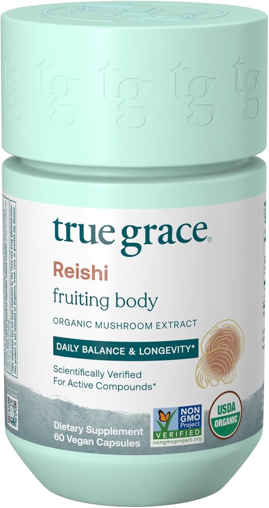 True Grace Mushroom Reishi Daily Balance & Longevity - 60 קפסולות ספירה - אורגני