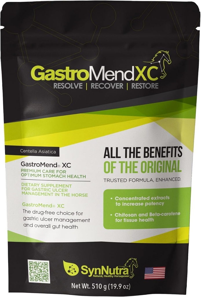 GastroMend XC, 100% טבעי Equine Stomach בריאות עבור סוסים, מקדם ריפוי ומניעה של Ulcers Gastric, גבוה פוטנט ויעיל, תומך בריאות Gastric ו Hindgut, 30 משרתים, המיוצר בארה"ב