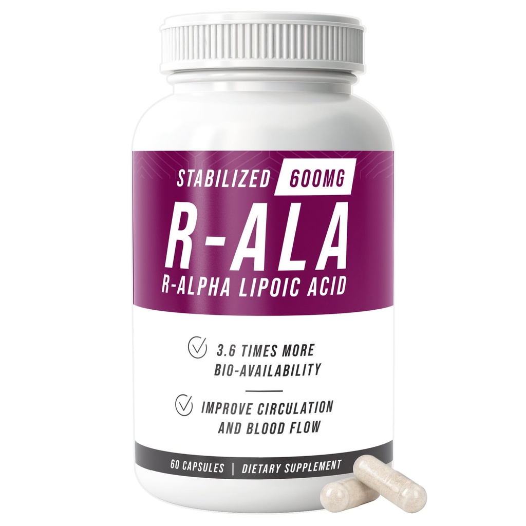 NERVE RENEW R-ALA Stabilized R Alpha Lipoic Acid 600mg Nerve תמיכה תוספי 60 קפסולות
