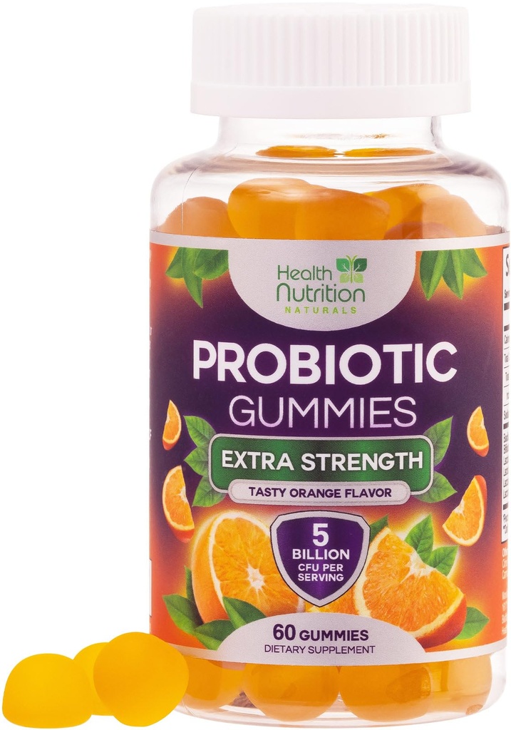 חניכיים פרוביוטיות 5 מיליארד CFU - Diverse Probiotics for Digestive Health & Gut Support Gummy for Women, Men, & Kids, Daily Probiotics תוסף לתמיכה ב- Immune, Non-GMO, טבעוני, 60 מסטיקנים
