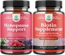 Bundle of Complete Herbal Menopause תוסף עבור Night Sweats & Mood עם Dong Quai Vitex Chaste Brad & Black Cohosh ו- Pure biotin Pills for Shiny Thick Hair Growth - Get Clear Skin Strong Nails