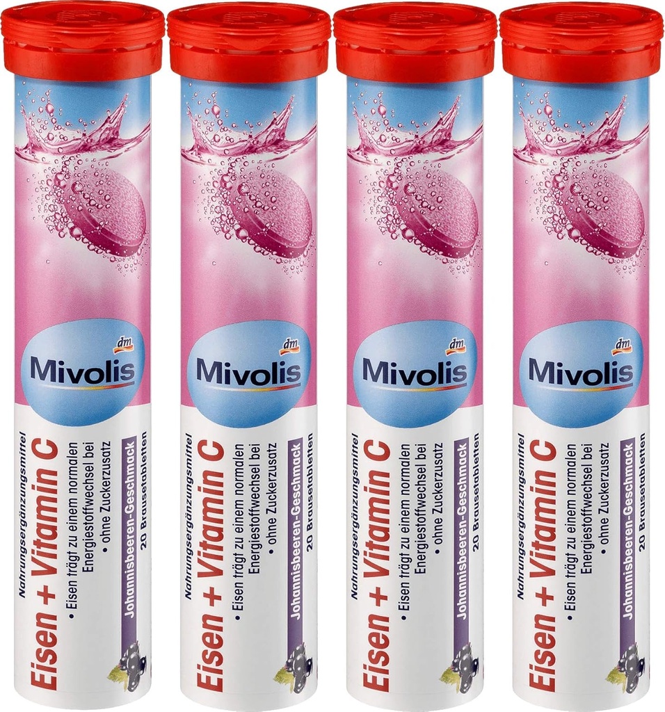 Mivolis Iron + ויטמין C Effervescent טבליות - תוספי תזונה 4 Packs x 20 PCs