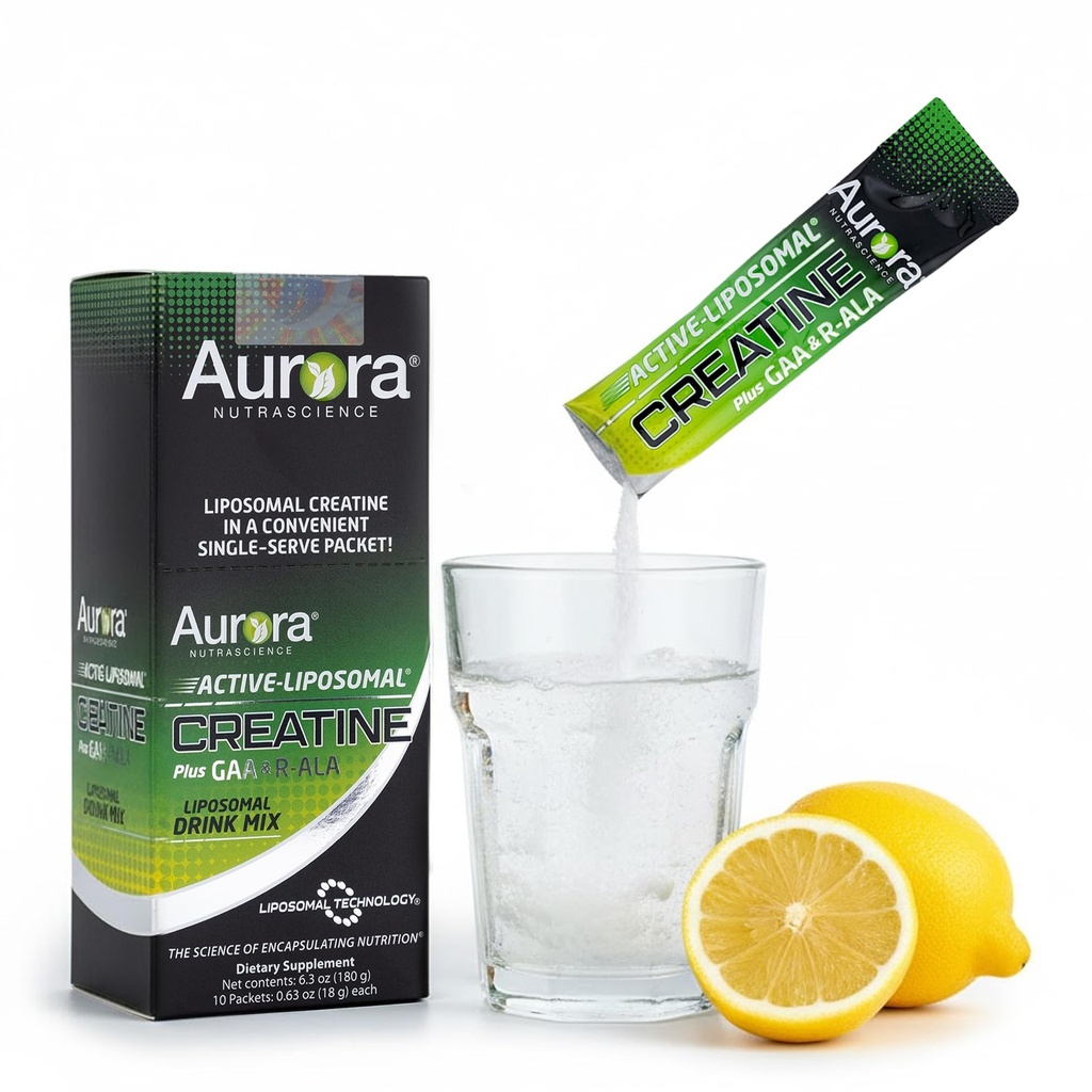 אורורה Nutrascience Liposomal Creatine + GAA & R-ALA לימון אבקת לשתות Mix, אנרגיה מוגברת, תמיכה ביצועים וצמיחה שרירים עבור וואון וגברים, 10 Packets