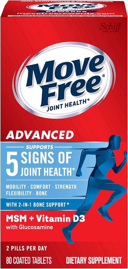 Glucosamine Chondroitin MSM & ויטמין D3 בריאות משותפת תוספת, להעביר טבליות תמיכה משותפת חינם עבור גברים ונשים (קופסא 80cnt), עם ויטמין D3 כדי לתמוך העצם & Imm Health