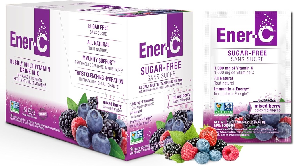 Ener-C סוכר חינם אנרגיה מעורב ברי Multivitamin לשתות ויטמין C 1000 מ"ג ואלקטרוליטים - תמיכה חיסונית טבעית עם אבקת מיץ פירות אמיתיים לא-GMO טבעוני & Gluten חינם - 30 Count Count Count