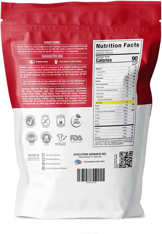 פיתוח תזונה מתקדמת Fit & Slim - אבקת חלבון Whey עבור Easy Digestion, Keto-Approved, non-GMO, Stevia Sweetened, Natural Flavor - 2 פאונד (קפה כפול)