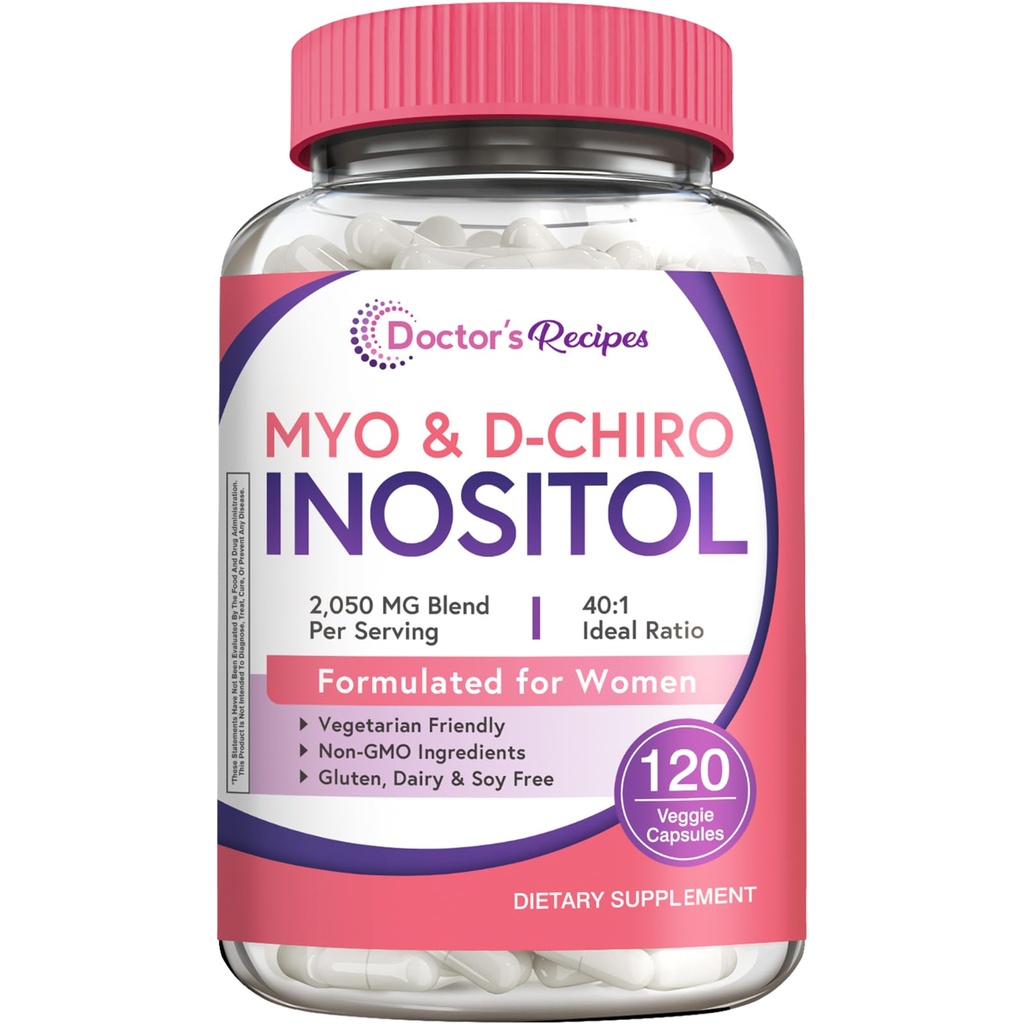 תוספי Inositol של הדוקטור, Myo-Inositol & D-Chiro Inositol קפסולות 2050 מ"ג לשרת, אידיאלי 40:1 בלנדר, איזון הורמונלי עבור נשים, Ovarianfunction & פוריות תמיכה, 120 טבעוני Caps