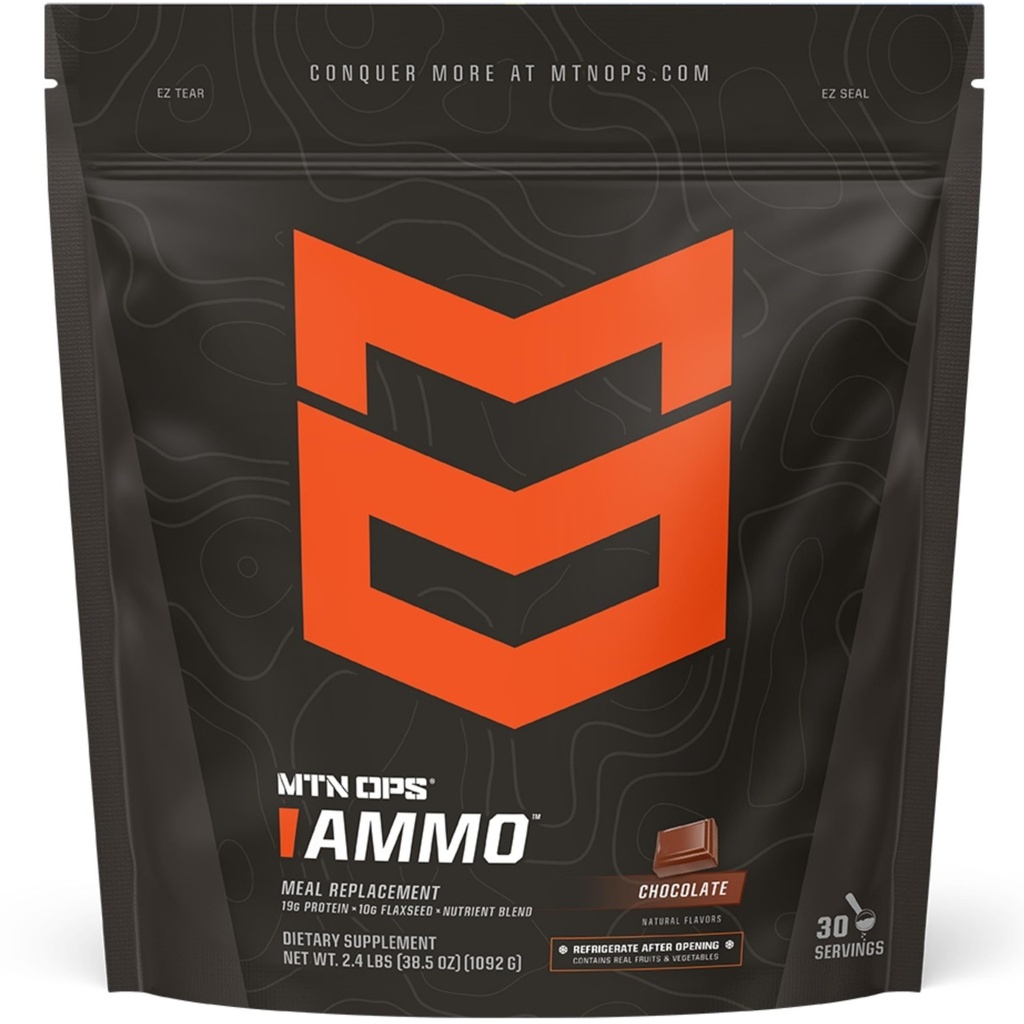 MTN OPS Ammo Meal Replacement Shake Powder – 19g Protein, 10g Flaxseed, 4.5g Whole Foods, Real Fruits & Vegetables – Daily Nutrition & On-the-Go Fuel, 30 Servings, Chocolate