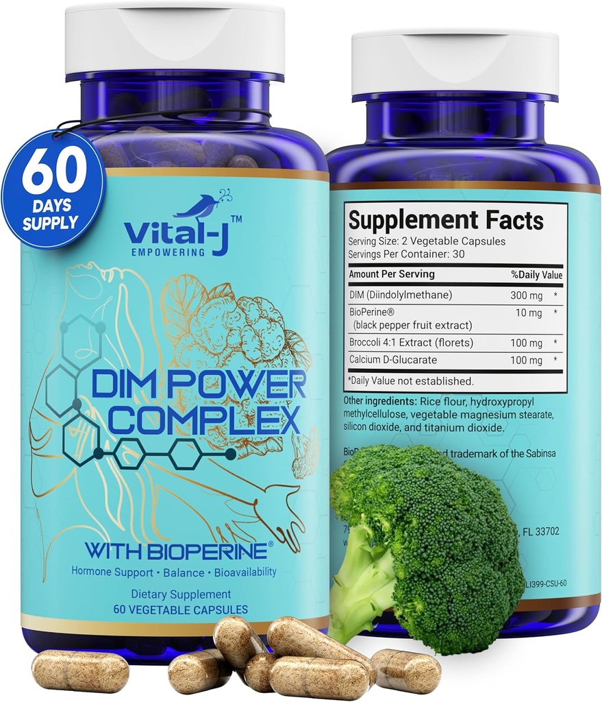 4in-1 DIM Potent Complex 300mg - Estrogen Balance and Metabolism, Energy & Menopause תמיכה תוספת עם bioperine (x4), Calcium ו- Broccoli Extract - עבור נשים וגברים 60 משרתים