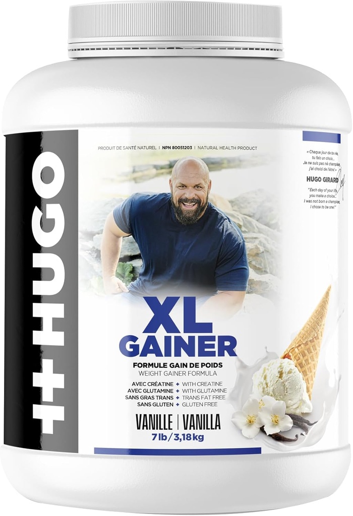 ++Hugo XL Gainer Nutrition Girard אבקת | משקל גלפורה | עם Creatine | עם Glutamine | Trans Fat Free |ten Free | 7LB3.18KG | Vanilla /Chocolate Flavor (Vanilla)