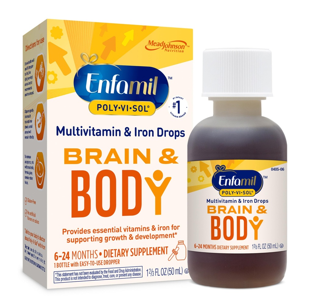 Enfamil Poly-Vi-Sol עם ברזל נוזל Multivitamin טיפות, תומך צמיחה ופיתוח *, 50mL בקבוק