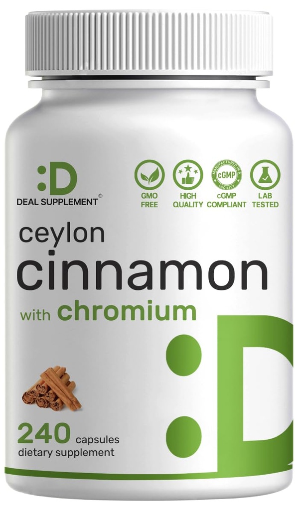 Ceylon Cinnamon with Chromium 1000mcg, 240 קפסולות | Active Inner Bark Extract, True סרי לנקה Source