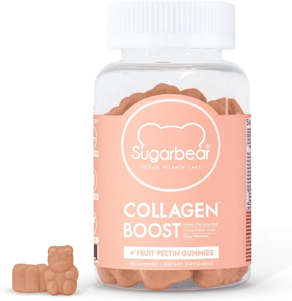 SugarbearPro Collagen Boosting טבעוני Multivitamin Gummies, 100 מ"ג של Amino Acids, ויטמין C, ויטמין D, B-12 ו- Biotin, מקדם את השיער, העור, העצם והבריאות המשותפת 60 2 חודשים אספקת מזון