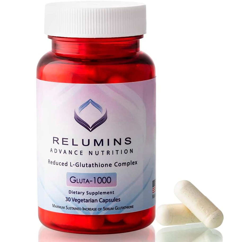 Relumins Advance Nutrition Gluta 1000 - מופחת L-Glutathione, Alpha Lipoic Acid & Rose HIPS, תמיכה אנטי-חמצן עבור Skin & Total Wellness, המיוצר בארה"ב - 30 קפסולות (15 ימים אספקה)