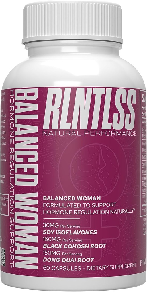 RLNTLSS Balanced Woman - תמיכה בתקנה טבעית - 1250+ מ"ג לכל משרת - תוספת של נשים Premium Hormonal Imמאזן - 11 Active Ingredient Complex - Made in the USA - (60 קפסולות)