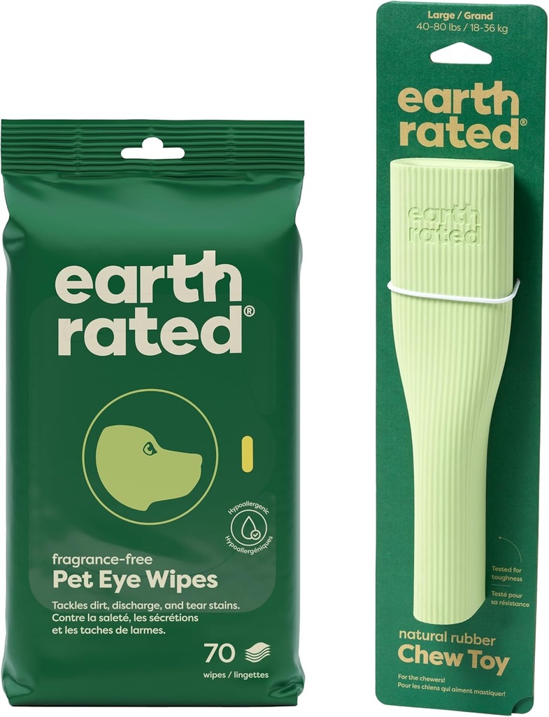 Earth Rated Clean & Calm Bundle - כולל 70 מזון חינם עין Wipes & 1 גדול Enrichment צעצוע