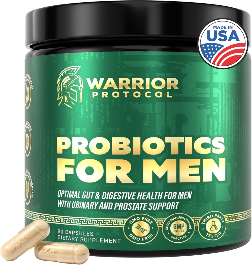 Probiotics for Men with Prebiotics - Men Probiotics תוסף לבריאות העיכול, Gut Health, Immune Health, Bloating and Prostate Care - Strains Shelf Stable, Gluten & Soy חינם 60 קפסולות.