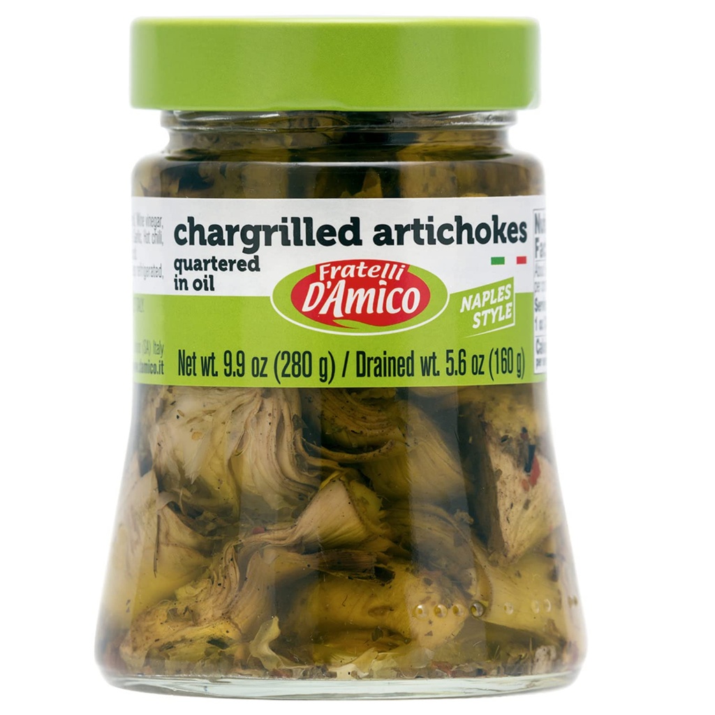FRATELLI D'AMICO - Chargrilled Artichokes, Quartered בשמן, גריל, בסגנון נאפולי, 9.9oz (280 גרם) NON-GMO