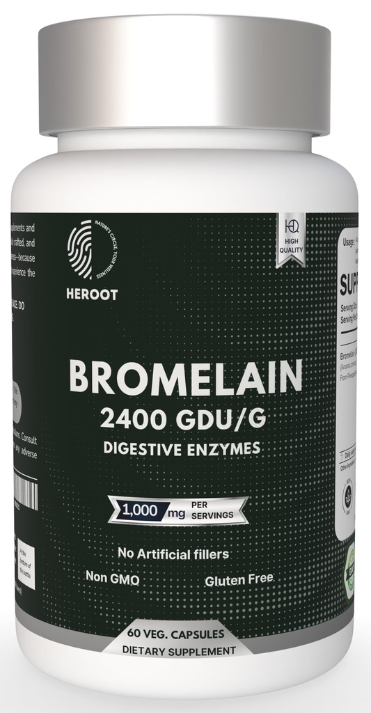 Bromelain 500 מ"ג | 60 קפסולות המבוססות על צמחים | 2400 GDU Potency | תמיכה בבריאות משותפת & Digestion | No Preservatives או Artificial Additives