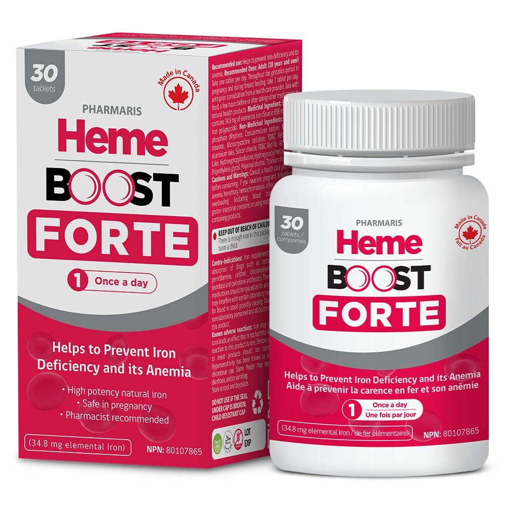 Hemeboost Forte 34.8 מ"ג (696 מ"ג Heme Iron) I 30 טבליות I High Potency Natural Iron תוסף I High Absorption & Gentle על Stomach I Iron Pills for Adults & Safe לשימוש בהריון