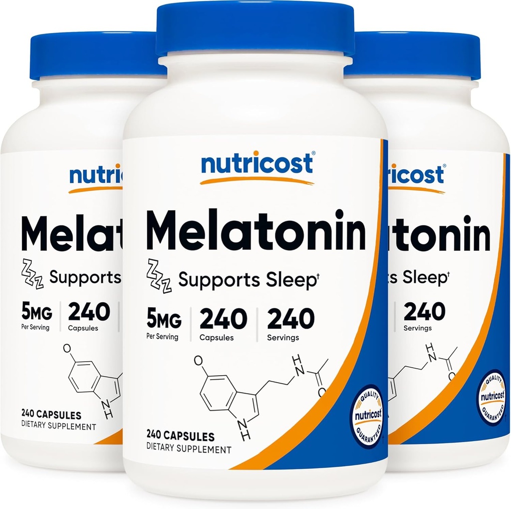 Melatonin 5 מ"ג, 240 קפסולות (3 בקבוקים)