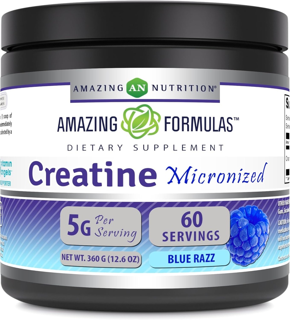 פורמולה מדהימה Micronized Creatine Monohydrate אבקת תוסף | 5000 מ"ג Per Serve | אידיאלי Pre & Post Workout תוסף | Made in USA (12.6 Oz | Blue Rasbperry, Blue Raspberry)