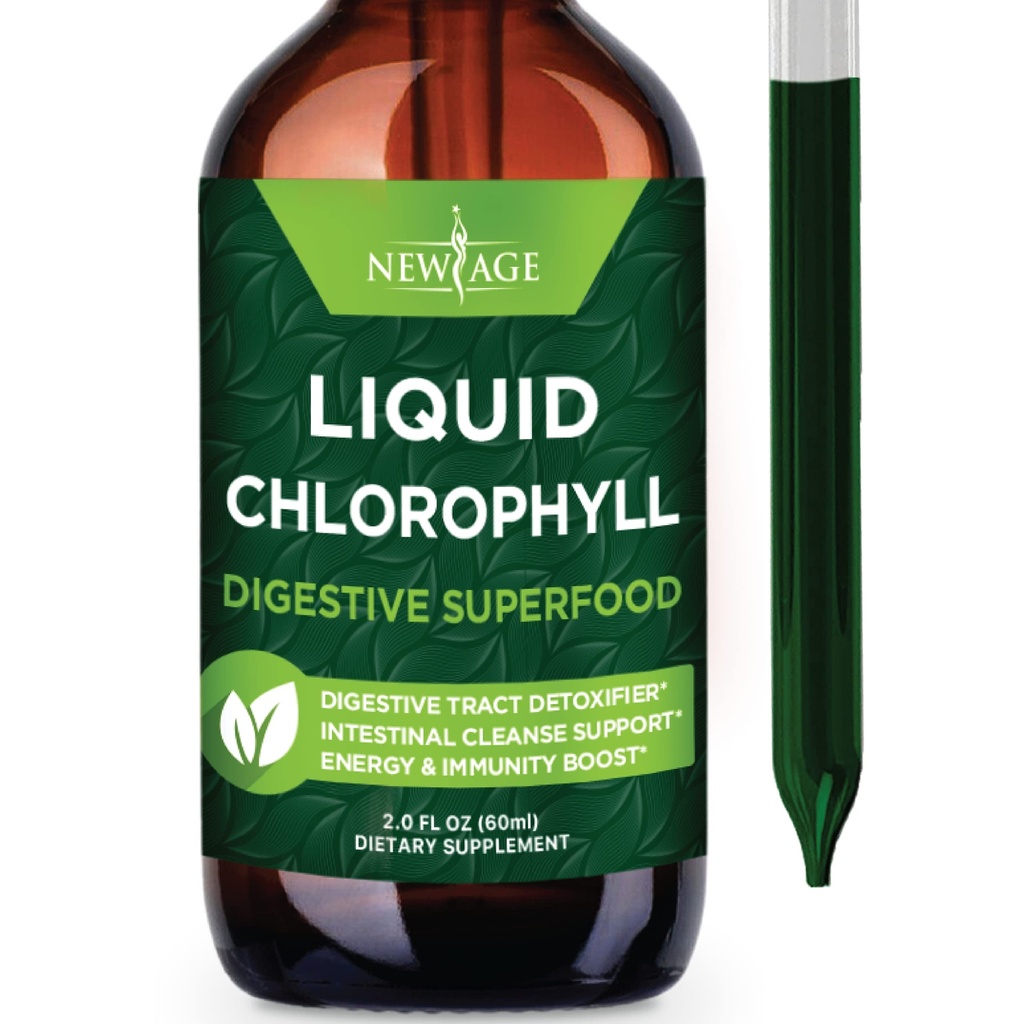 AGE Chlorophyll נוזל טיפות - ריכוז טבעי - אנרגיה Booster, עיכול מערכת החיסון תומך, פנימי Deodorant, Liver function - (2 Fl Oz (Pack of 1)