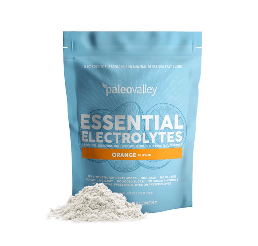 אבקת אלקטרוליטים של Paleovalley Essential Electrolytes - אבקת אלקטרוליטורה מלאה כתום אלקטרוליטה עבור הידרציה, אנרגיה ושרירים התאוששות - No Sugar הוסיף - 28 משרתים