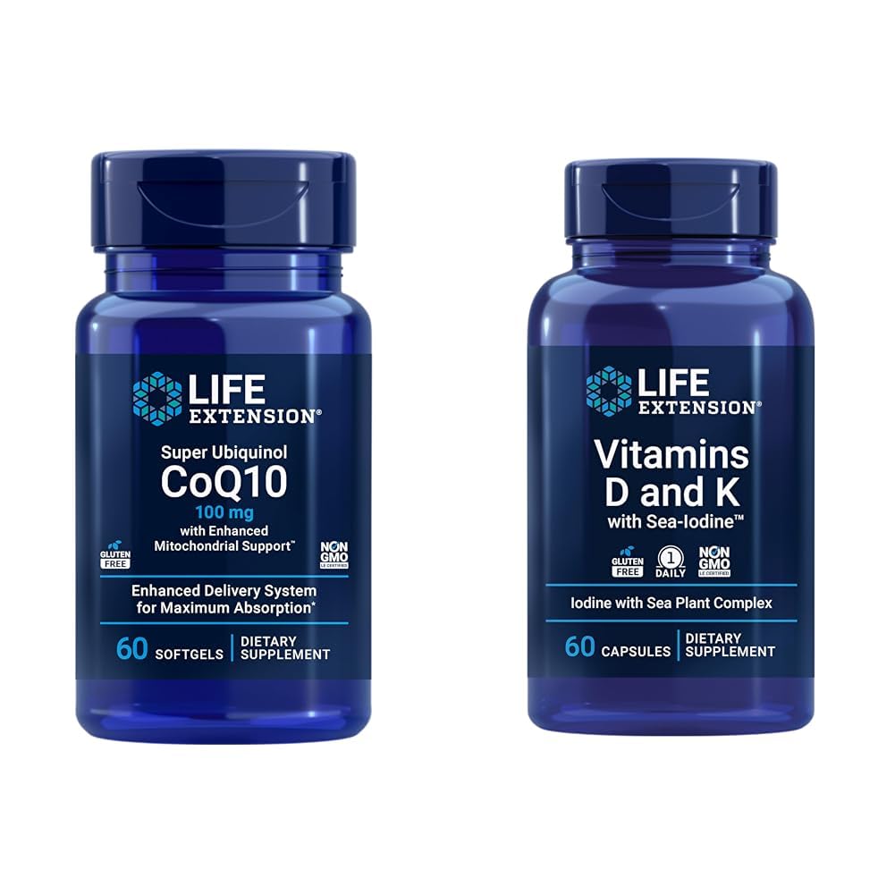Life Extension Super Ubiquinol CoQ10 עם תמיכה משופרת Mitochondrial ויטמין D ו- K עם Sea-Iodine, ויטמין D3