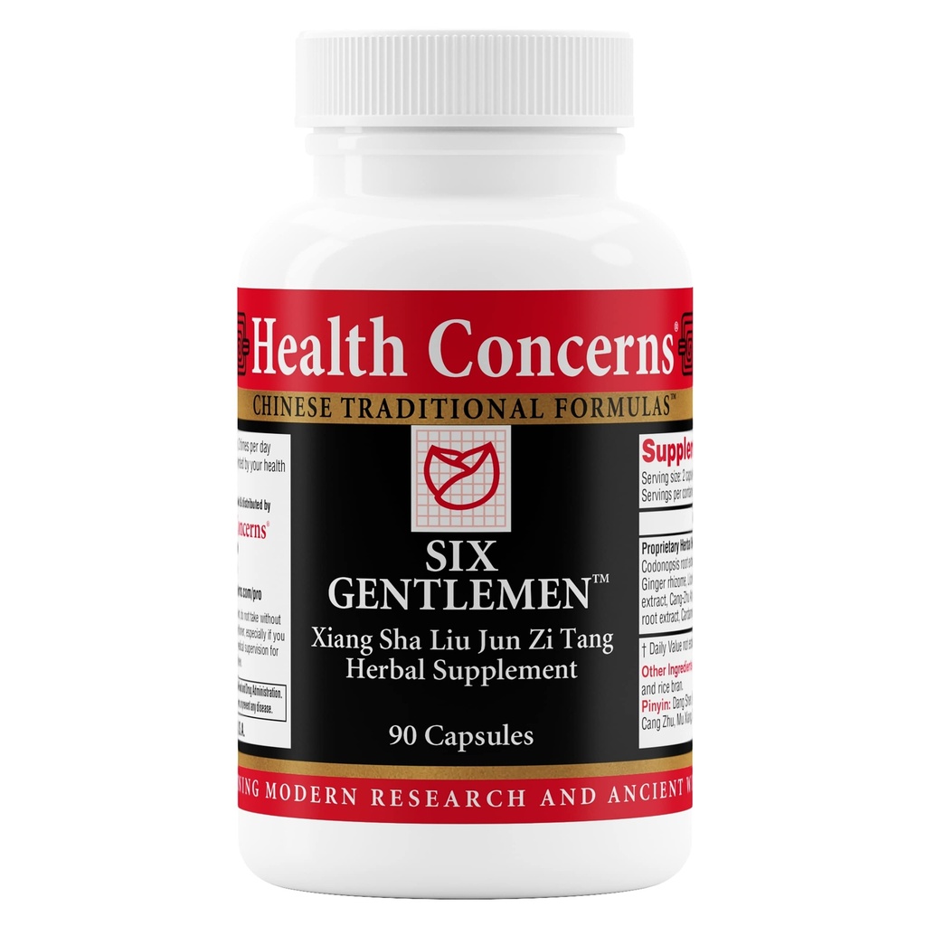 Health Concerns Six Gentlemen - Digestive Health & Chi Support Supplement - Licorice Root, ג'ינג'ר וקודופוזיס פורמולה - Bloating, Gas, Nausea - 90 קפסולות - מרפא מרפא סיני
