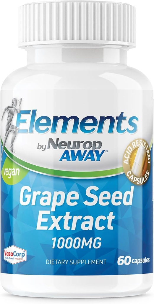 NeuropA Always Elements Grape Seed לחלץ 1000 מ"ג פרי המשרת (60 500 מ"ג Acid Resistant קפסולות Per Bottle) צד שלישי Tested Made in a cGMP Facility