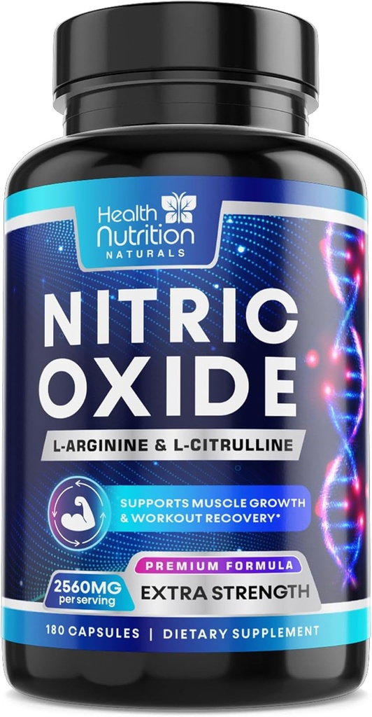 Nitric Oxide Booster 2560 מ"ג - תוספת כוח L Arginine & Citrulline תוסף עבור גברים ונשים - שריר פרימיום תמיכה Nitric Booster - אנרגיה טבעית ותמיכה בריאות הלב - 180 קפסולות
