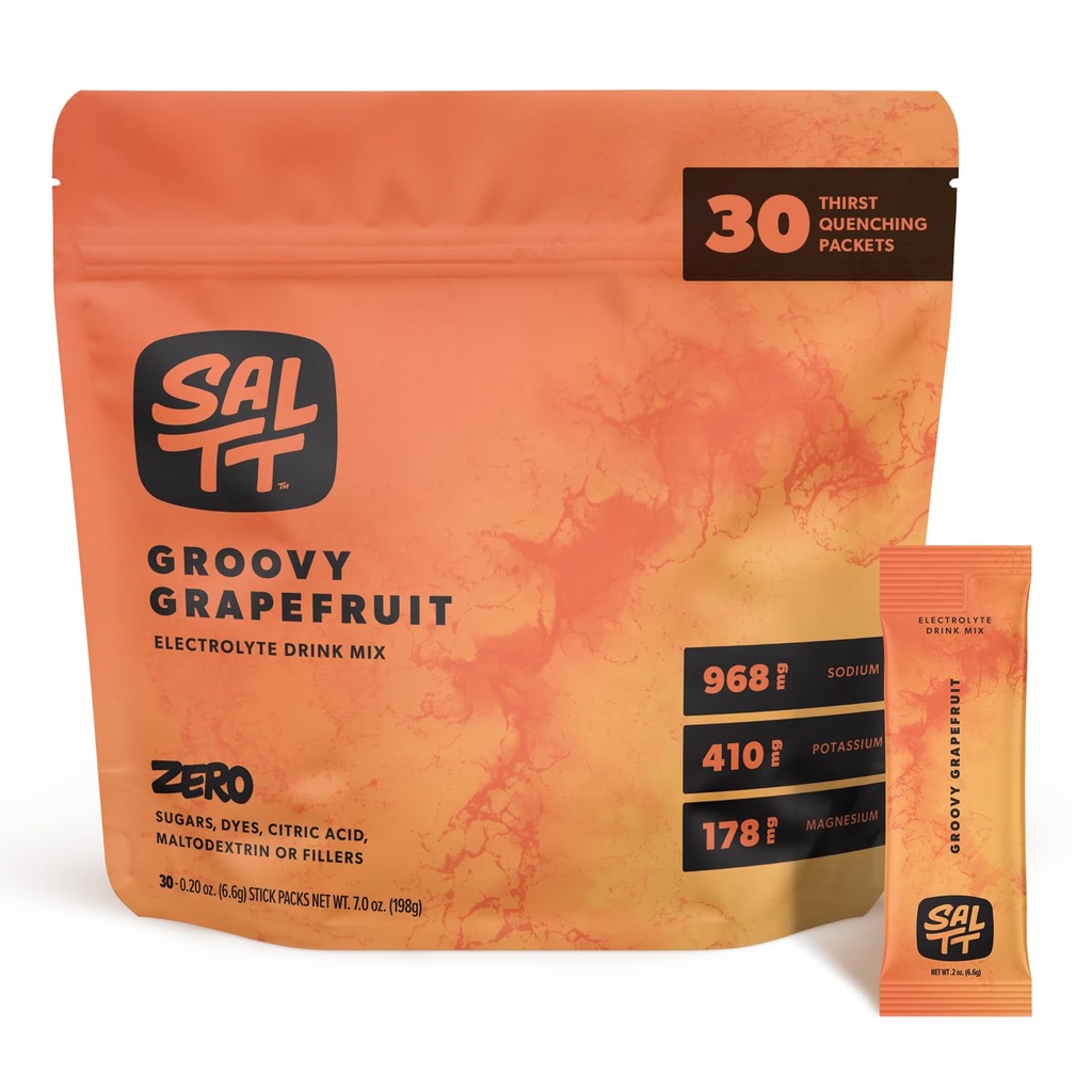 SALTT Electrolytes אבקת פלאדורד מיקס - Groovy Grapeפרי - 30 hydrotion Packets - Magnesium, Potassium, Sodium, Trace מינרליםs - Zero Sugar & Gluten Free - Travel Essentials