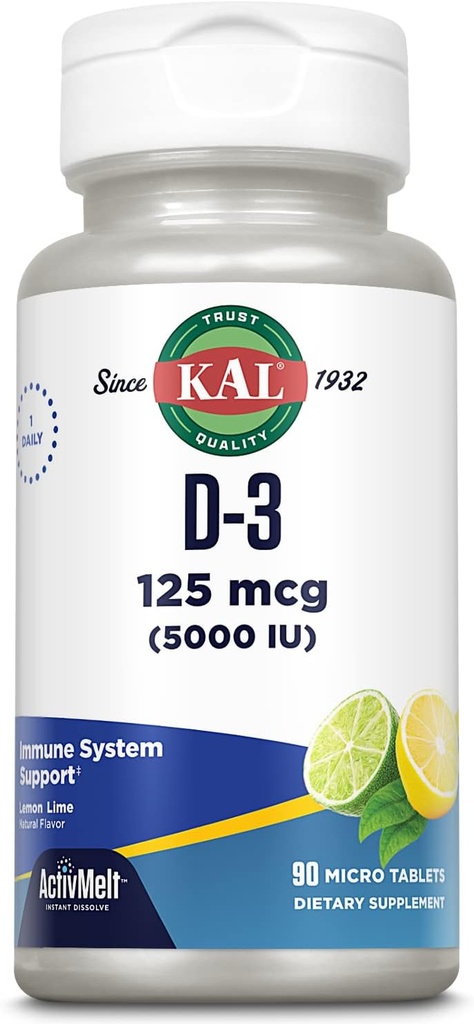 ויטמין D-3 5000 IU ActivMelt, Instant Dissolve, לימון טבעי Lime Flavor, פונקציות דלקתיות בריאות ותמיכה העצם, 90 משרתים, 90 מיקרו טבליות