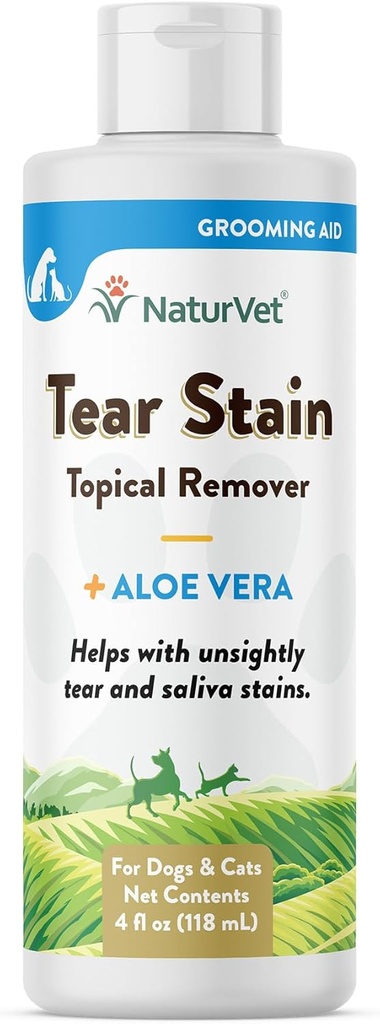 NaturVet - Tear Stain Topical Remover Plus Aloe - 4 oz | ביטול תה ללא פיקוח ו Saliva סטטינים