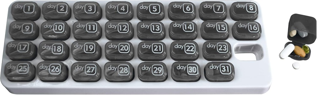 מארגנת מדי חודש עם 31 פודים של גלולות עבור בית, עבודה, נסיעות, Numbered Pillboxes עבור תוספי מזון & ויטמינים (Grey)